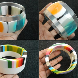 Color full Resin Bangle Bracelet Stacking Bohemian Unique Designer Exclusive seen at Vogue or Elle Magazine Fashion Jewelry Gift Sale