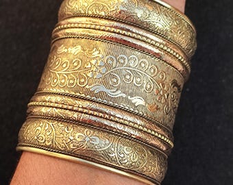 Handcrafted Indian Brass Cuff Bracelet, Adjustable Vintage Style