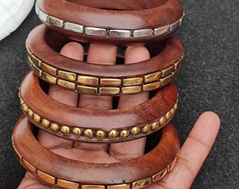 Wooden Brass Bangle Bracelet Purely Handcrafted Vinatge