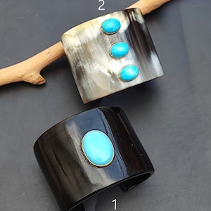 Horn Bone Jewelry Ethically Sourced Buffalo Horn Cuff Bangle With Turquoise Gemstone Purely Handcrafted Boho Vintage Style Horn Jewelry