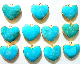 Natural Howlite Turquoise Unique Hearts Gold Electroplated Pendants Connector Handcrafted Designer Fashion Jewelry making Supplies Findings