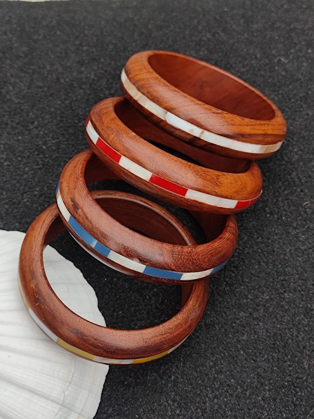 Wooden Bangle Bracelet With Resin Shell Organic Wood Purely Handmade  Vintage Style Unique Fashionable Bangle for Her Wood Jewelry