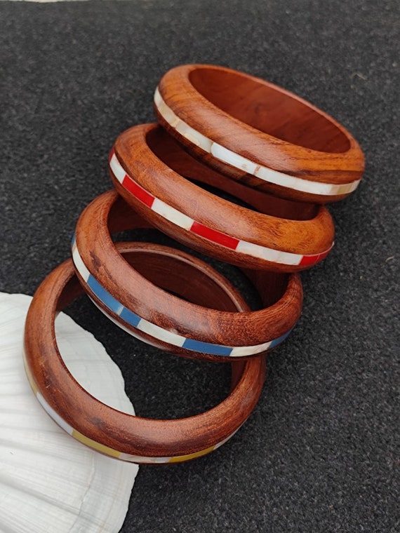 Handmade Wooden Bangle Bracelet With Resin and Shell Inlay - Etsy
