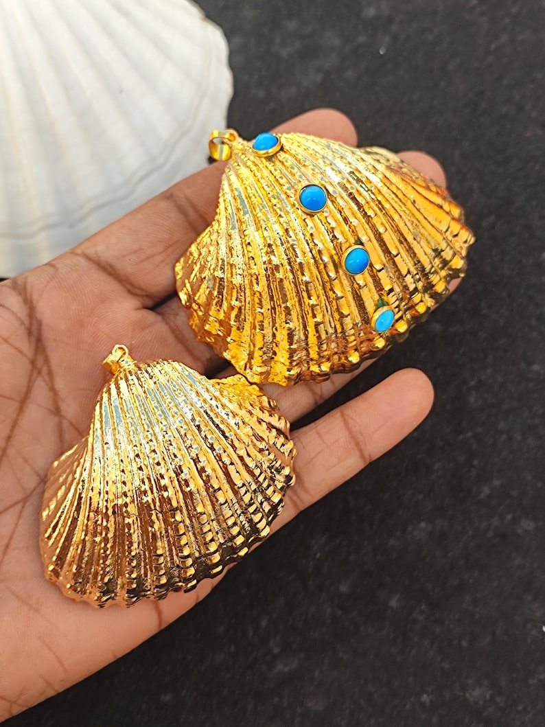 18k Gold Fill Scallop Seashell Pendant With Turquoise Gemstone - Etsy