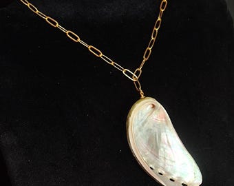 Large Mother of Pearl Shell Pendant Necklace, Adjustable Beach Jewelry