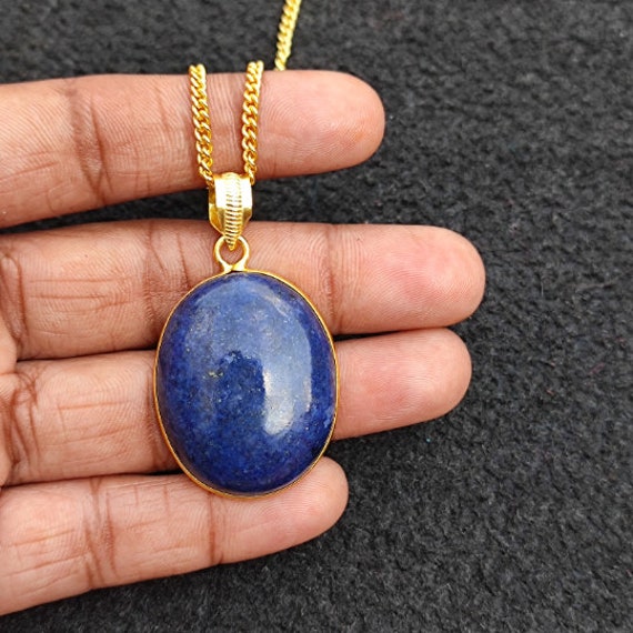 5 Connecteurs Pendentifs Lapis-lazuli 23x14mm – Plaqué Or, Ovales, Faits Main (Inde)