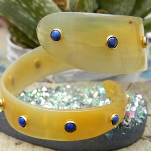 Horn Bone Jewelry Ethically Sourced Buffalo Horn Spiral Snake Bangle Bracelet Purely Handcrafted Tiny Accent  Lapis Gemstone Jewelry
