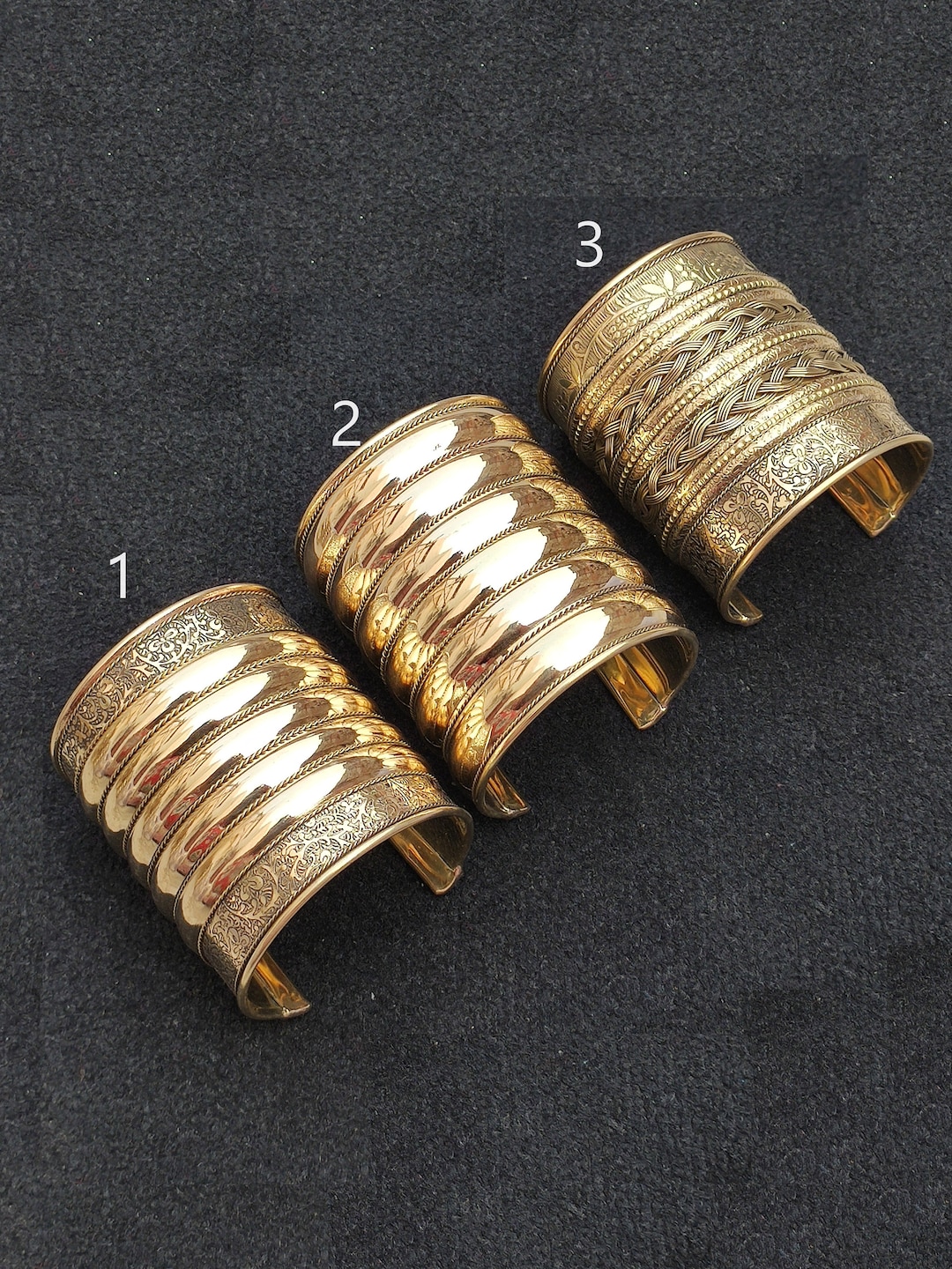Handcrafted Brass Cuff Bangle - Adjustable Antique Vintage Style