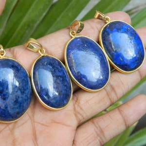 Natural Lapis Lazuli Pendant Bezel setting Gold plated brass Pendant Gemstone jewelry handcrafted Beautiful pendant gift for her