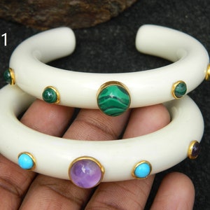 Resin with Gemstone Jewelry Cuff Bangle Bracelet Tiny Accent Stones Stacking Handcrafted Designer Vintage Style Fashionable Bangle  Jewelry