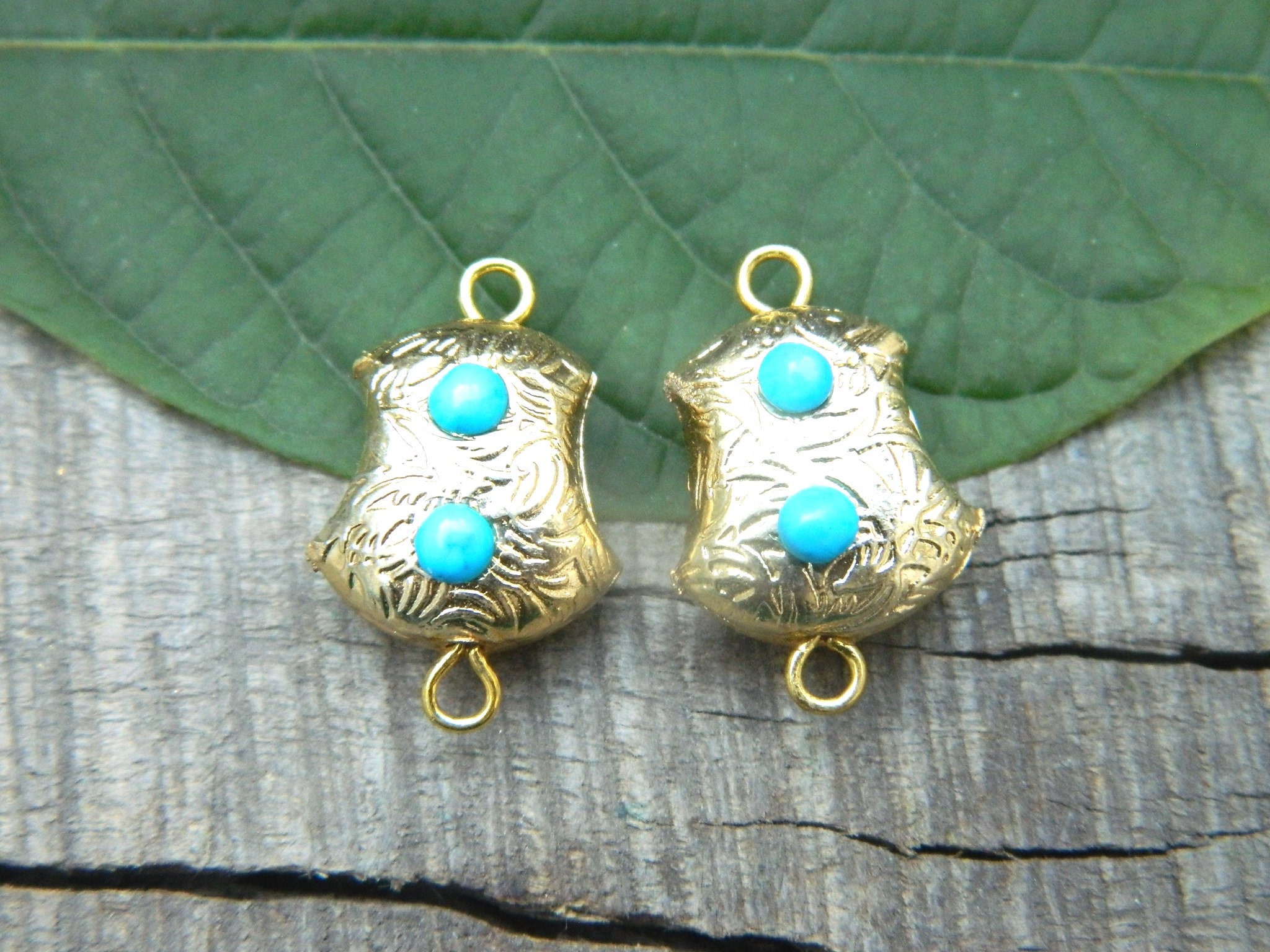 2 pcs gold connectors Turquoise bead connector gold jewelry Etsy