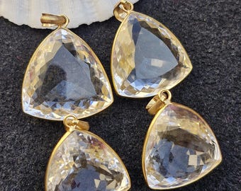 Trillion Rock Crystal Pendant, Gold Plated Gemstone