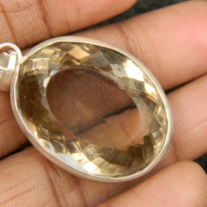 Natural Smoky quartz pendant  Oval shape faceted stone Silver plated Brass pendant Natural Genuine gemstone jewelry gift for her