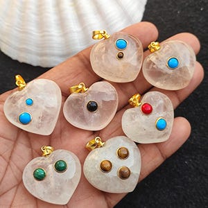 Natural Gemstone Heart Pendants Rock Crystal Heart With Natural Multi Gemstone Pendant Handmade Lovely Pendant For Necklace Birthday Gift