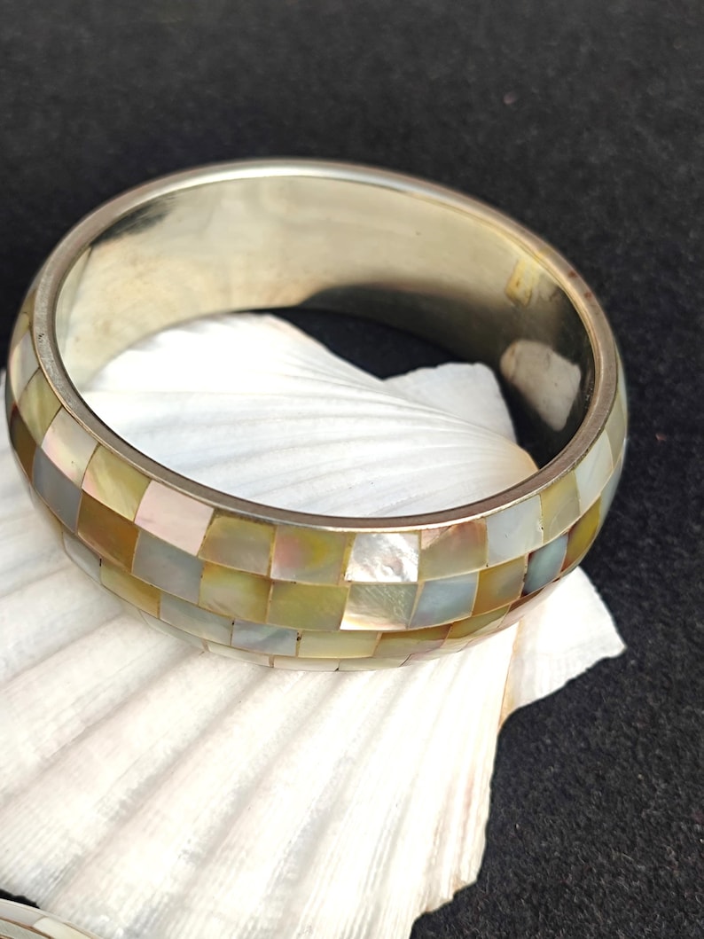Shells Inlay Jewelry Abalone Shell Inlay Bangle, Handmade Silver Brass Sea Shell Jewelry - Etsy