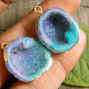 Natural Deep Druzy Cave Connectors 18k Gold Electroplated Connectors Gemstone Genuine Druzy Agate Geode Jewelry making Supplies Findings