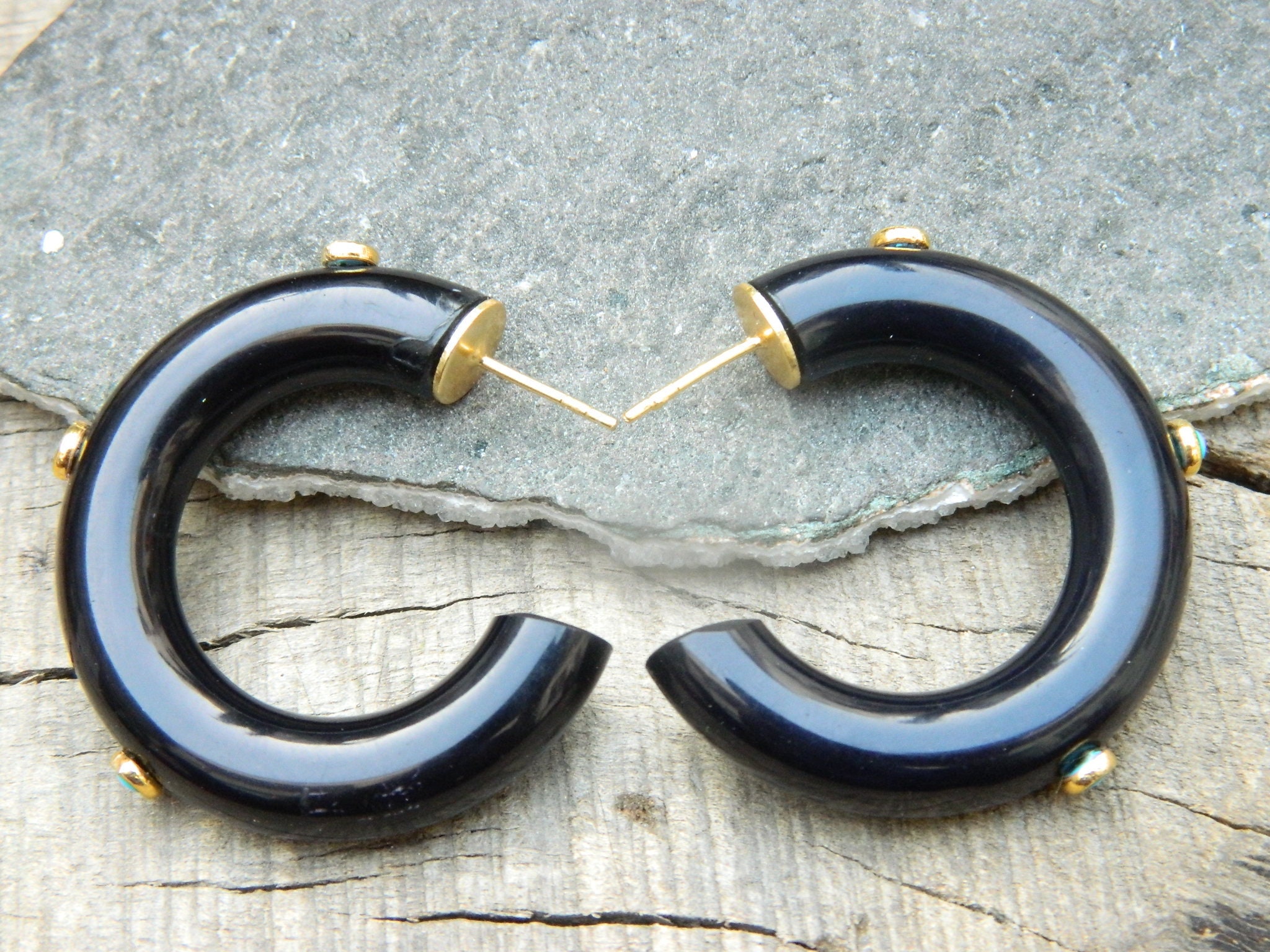 [BLACKMUSE] 925silver☆Color epoxy mini hoops Earrings Hoop Earring Resin Hoop Earring Black Color Resin Hoops With