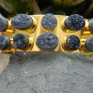 Echte Edelstein Schmuck Druzy Oval Scheiben Vergoldet Messing Manschette Armreif Armband Handgefertigt Einzigartige Designer Modeschmuck Geschenk Sale