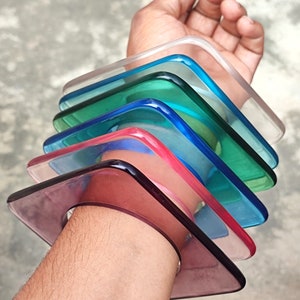 Retro Resin Fyrkantigt Armband, Grova Färgglada Transparenta Smycken