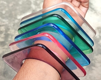Retro Resin Square Bangle, Chunky Colorful Transparent Jewelry