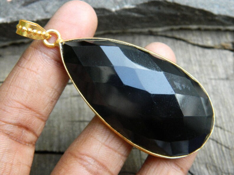 Black onyx pendant  Big pendant Beautiful jewelry Bezel set Gold Plated Pendant Natural Gemstone Pendant Charm necklace Gift for her