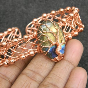 Natural Labradorite Tree of life Wire Wrraped Bangle, Cuff bangle, Copper Wire, Handmade Gemstone Jewelry,  beautiful bracelet, Gift for her