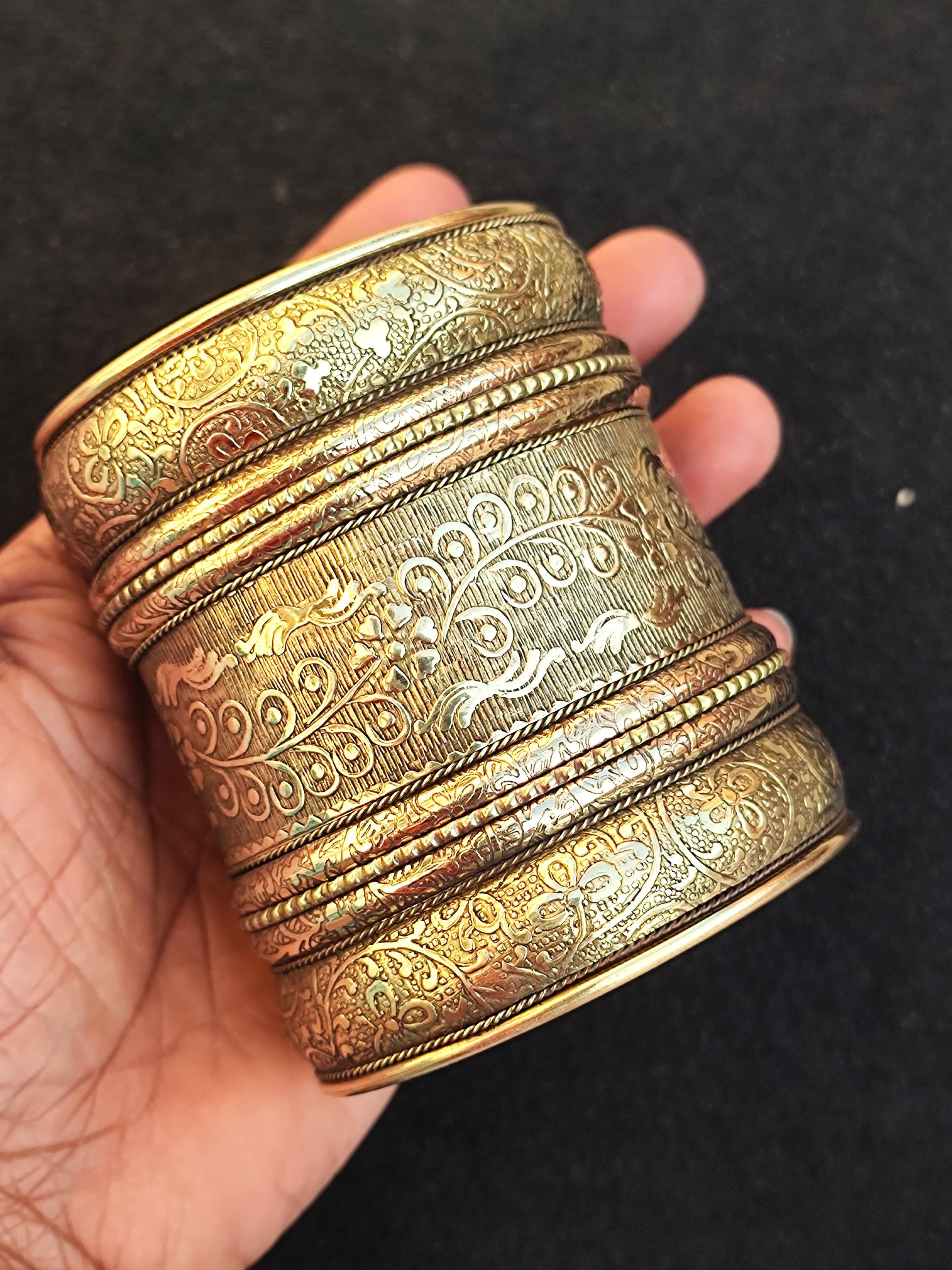 SHIMADANTIQUES × toff : Bangle brass Handcrafted Indian Brass Cuff Bracelet, Adjustable Vintage Style