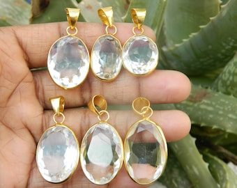 Gold Plated Rock Crystal Pendant: Handmade Bohemian Jewelry