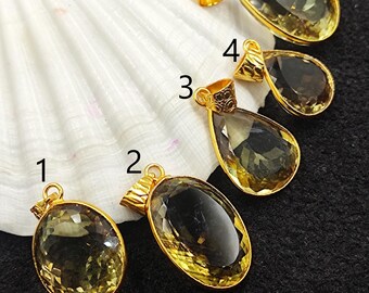 Lemon Quartz Pendant, Gold Plated Gemstone Bezel, Unique Fashion Jewelry