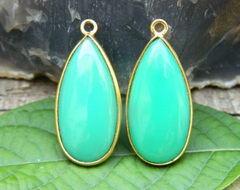 Gemstone Jewelry Supplies Chrysoprase Smooth Long Pears Briolletes Gold Plated Brass Connectors Handmade Designer Jewelry Finidng Components