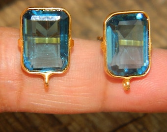 Tanzanite Blue & Parridot Green Color Synthetic Stones Octogen Shape Cutstone Gold Plated Studs Connector Handmade Jewelry Making Supplies