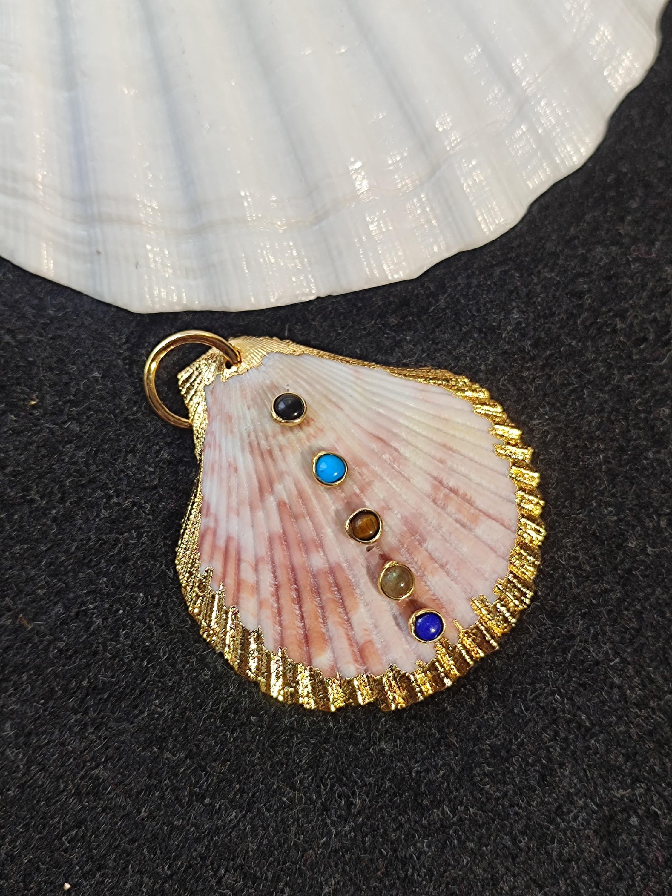 Gold Fill Scallop Seashell Pendant: Natural Gemstone Ocean Jewelry - Etsy