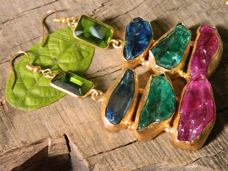 Multi color quartz Earrings Gold Electroplated Boho Jeweley Gemstone Earrings Gift for women