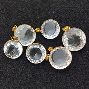 Natural Rock Crystal Huge round Stone Gmestone Pendant Gold Plated Bezel Set Genuine Gemstone Fashion Jewelry Exclusive Unique Designer Gift