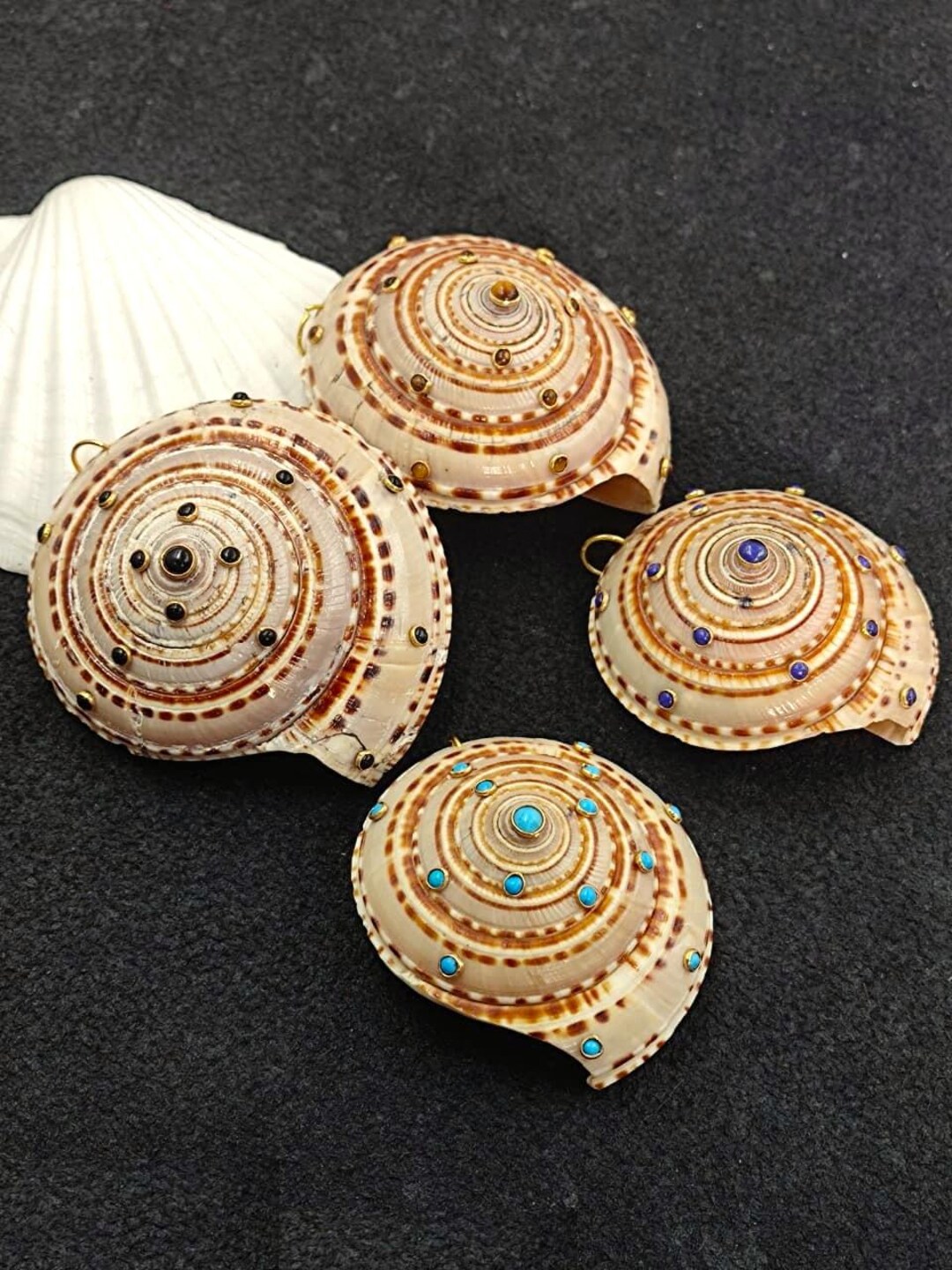 Sun Shell Thing Sundial Seashell Pendant With Gemstones, Natural Ocean Shell (2.7-3.2 ...