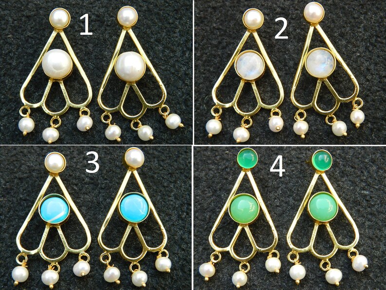 Stud earring Turquoise Charysoprse Natural White rainbow and pearl stud earring Gold plated earring Gemstone Earring Designer Gift for Women