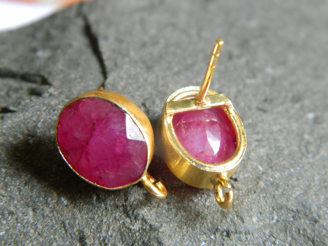 Gold Plated Ruby Stud Ear Posts, Jewelry Making (1 Pair) - Etsy