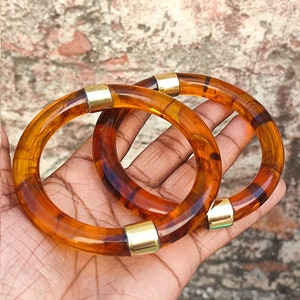 Set of 2 Bangles Honey Color Resin Brass Bangle Bracelet  Fashion bracelet disco bracelet handmade Beach Summer Jewelry Gift