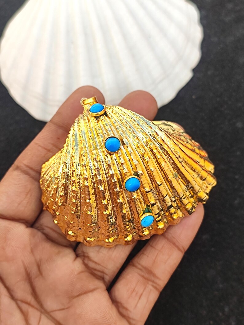 Sea Shell Tap 18k Gold Fill Scallop Seashell Pendant With Turquoise Gemstone - Etsy