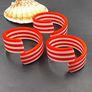 Handmade Resin Bangle Bracelet, Retro Orange & White Striped Jewelry