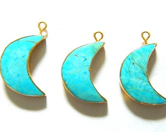 Turquoise Howlite Cresent Moon 18k Gold Fill Electroplated Pendants Connector Handmade Designer Gemstone Jewelry Supplies Finding Components