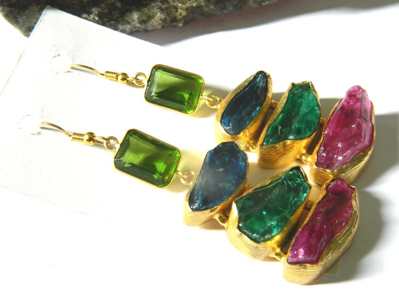 Multi color quartz Earrings Gold Electroplated Boho Jeweley Gemstone Earrings Gift for women