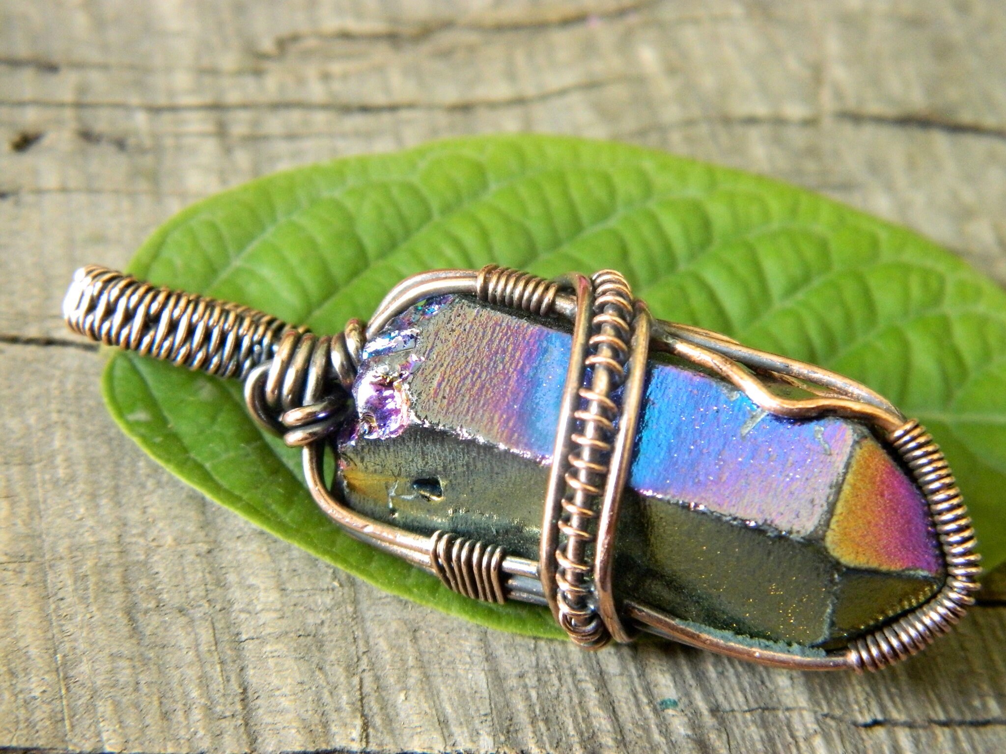 Copper Wire Wrapped Natural Rock Crystal Pendant Titanium Etsy
