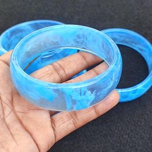 Blue  Resin Bangle Bracelet Purely Handcrafted Exclusive Retro Wide Bangle Trendy Unique Partywear Bracelet for Women Fashion Jewelry