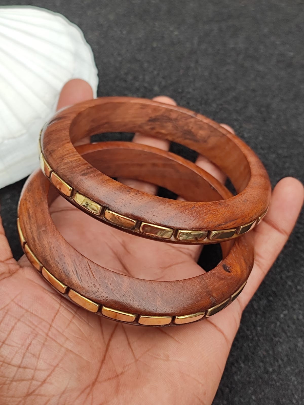 Set of Brown Wooden Bangle Bracelets - Natural Tone Accessories Wood Bangle Bracelets main image 4