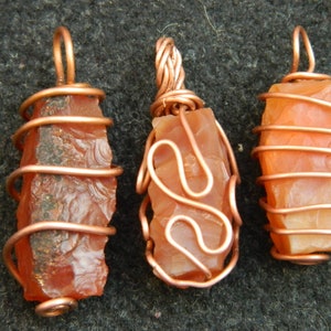Wire Wrapped Carnelian Pendant, Copper Filigree Art Jewelry