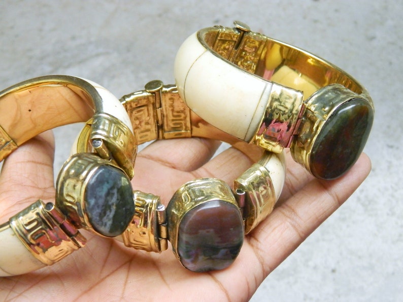Vintage Bone Bangle Bracelet With Chalcedony, Bohemian Jewelry - Etsy