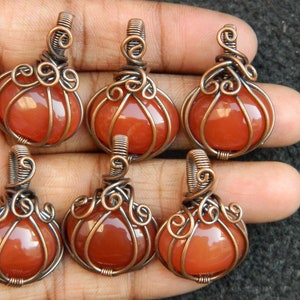 Carnelian Pumpkin Pendent Copper Wire Wrapped pendant Halloween Healing Necklace Filigree Art Wire Wrap pendant Gemstone jewelry