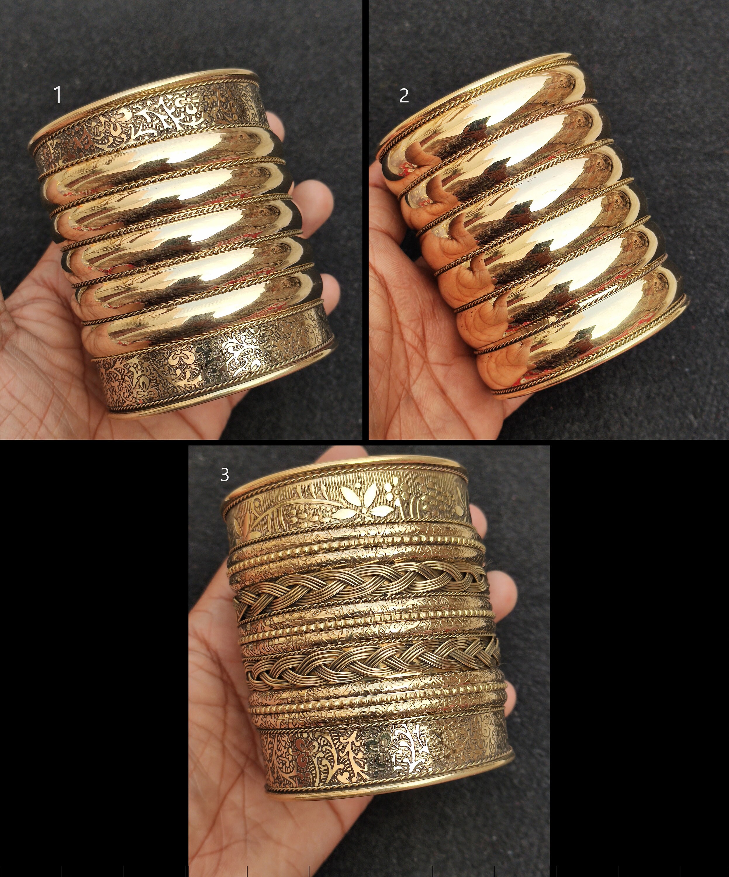 Handcrafted Brass Cuff Bangle - Adjustable Antique Vintage Style