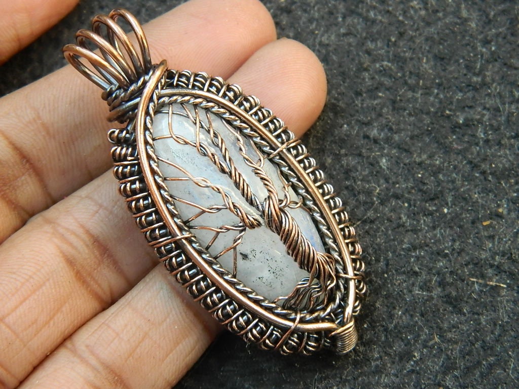 White Rainbow Tree of Life Copper Wire Wrapped Pendant - Etsy